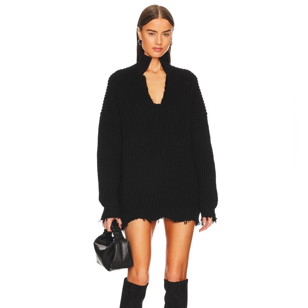 Simon Miller Kree Distressed Sweater Dress In Black